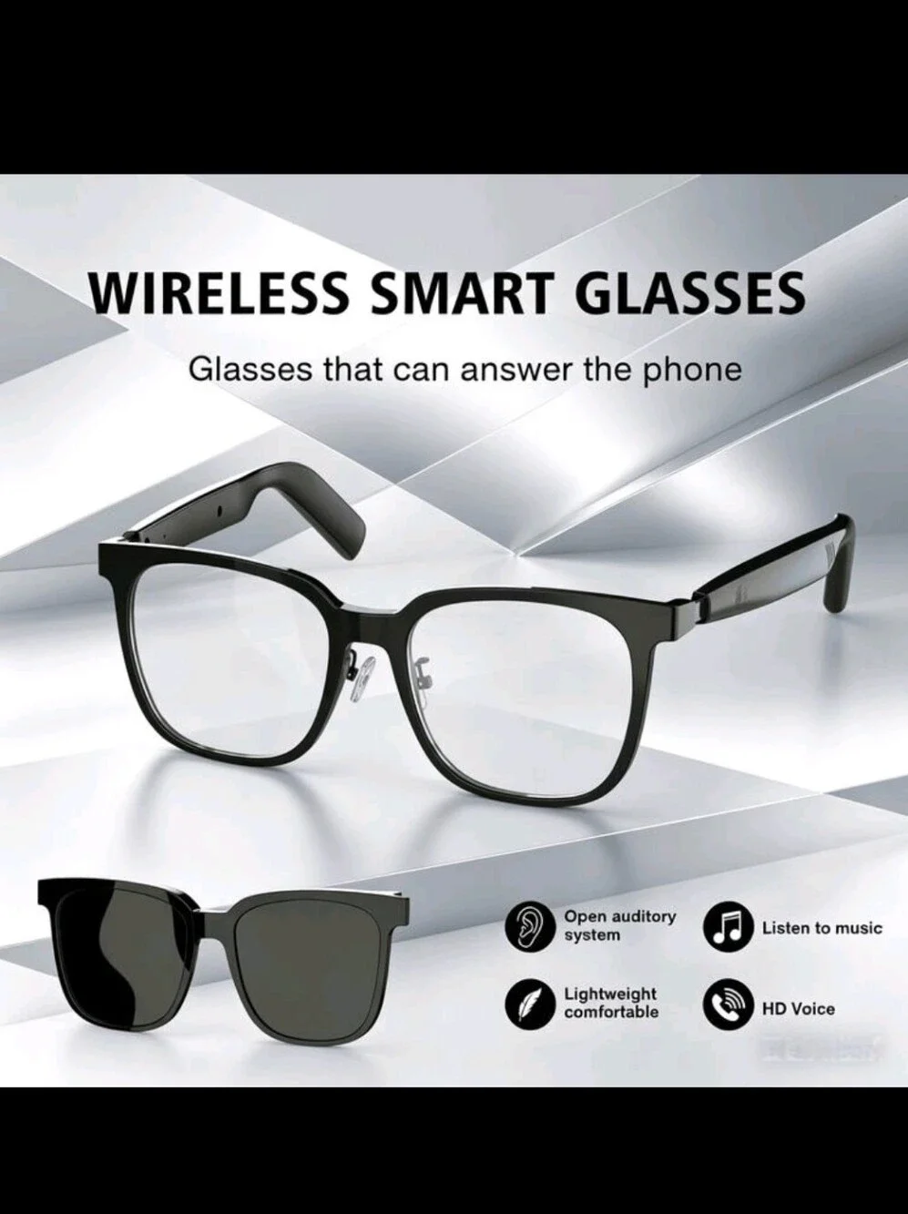Wireless Smart Glasses with Bluetooth Audio - Black